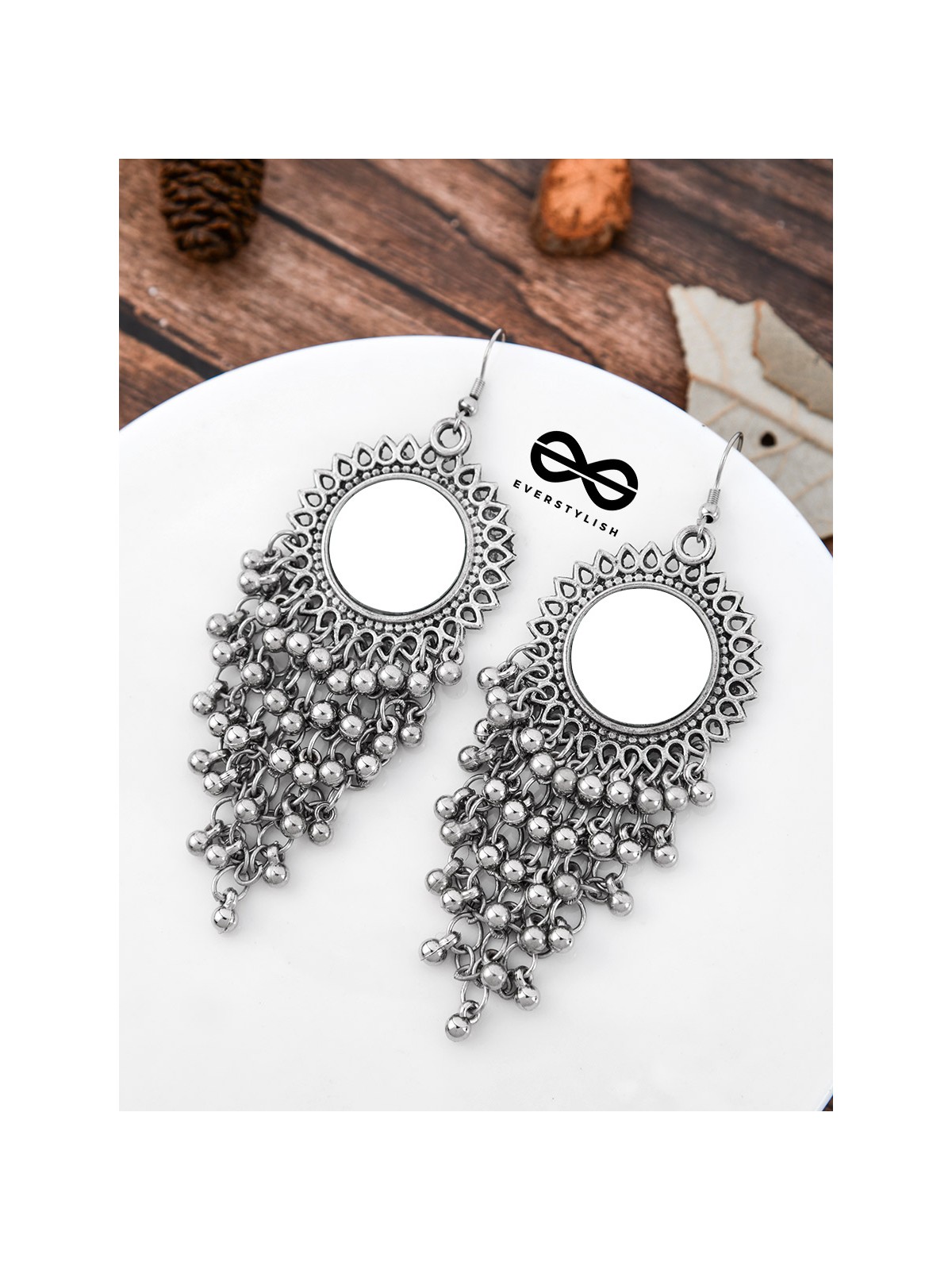 The Meshed Mirror Sun - Oxidised Boho Earrings