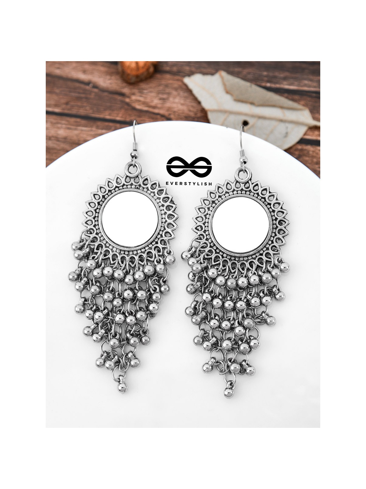 The Meshed Mirror Sun - Oxidised Boho Earrings