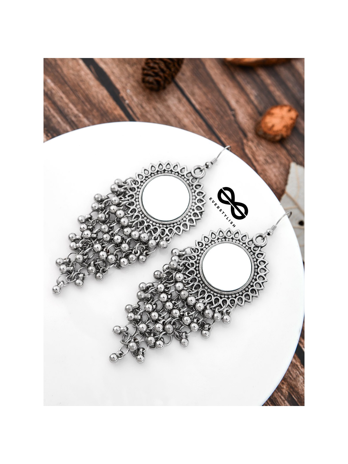 The Meshed Mirror Sun - Oxidised Boho Earrings