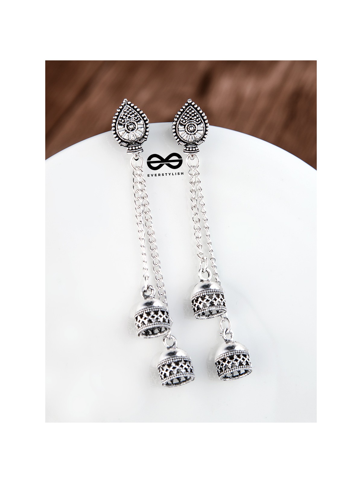 The Double Jhumki Droplet Danglers - Oxidised Boho Earrings