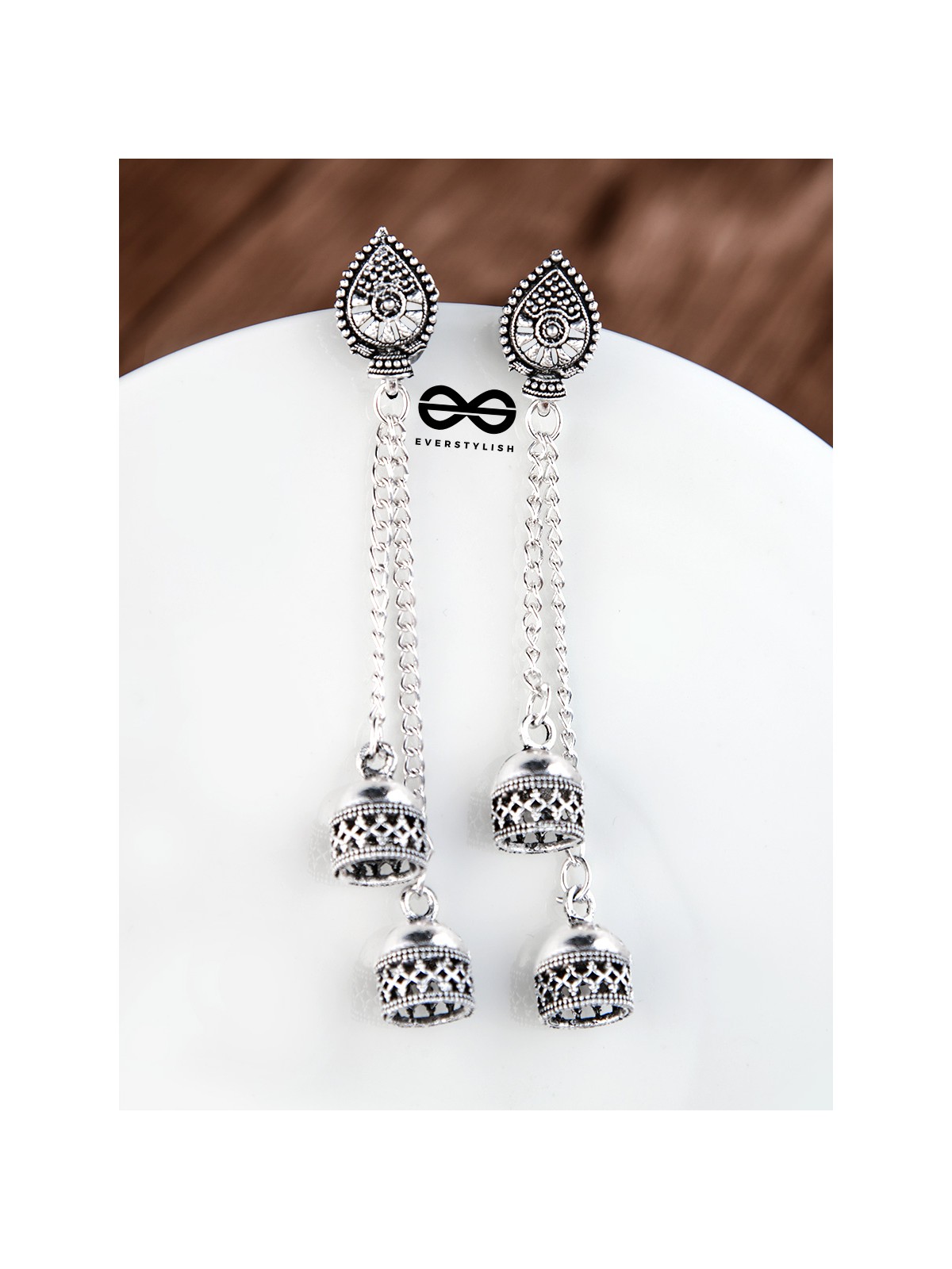 The Double Jhumki Droplet Danglers - Oxidised Boho Earrings