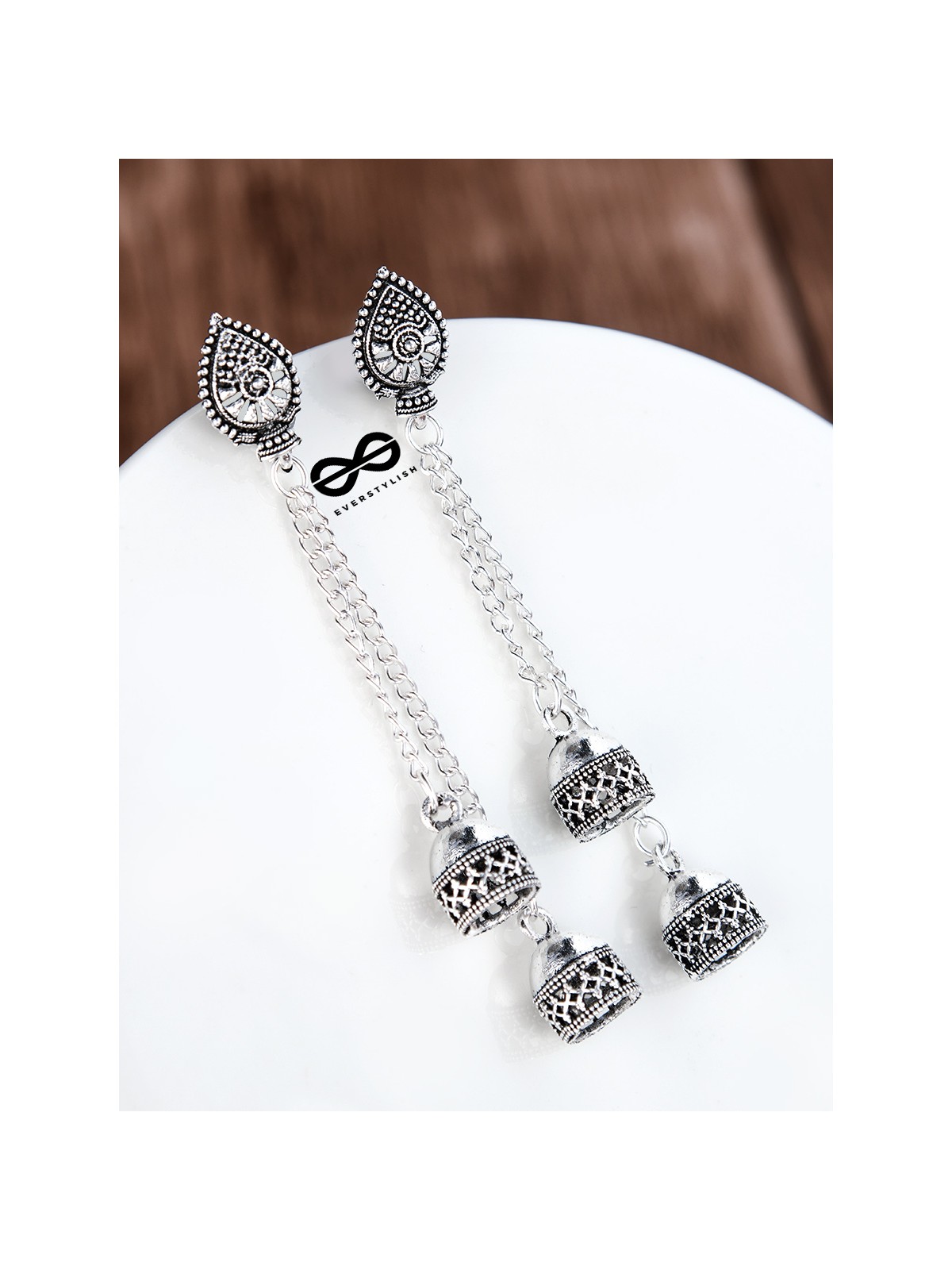 The Double Jhumki Droplet Danglers - Oxidised Boho Earrings