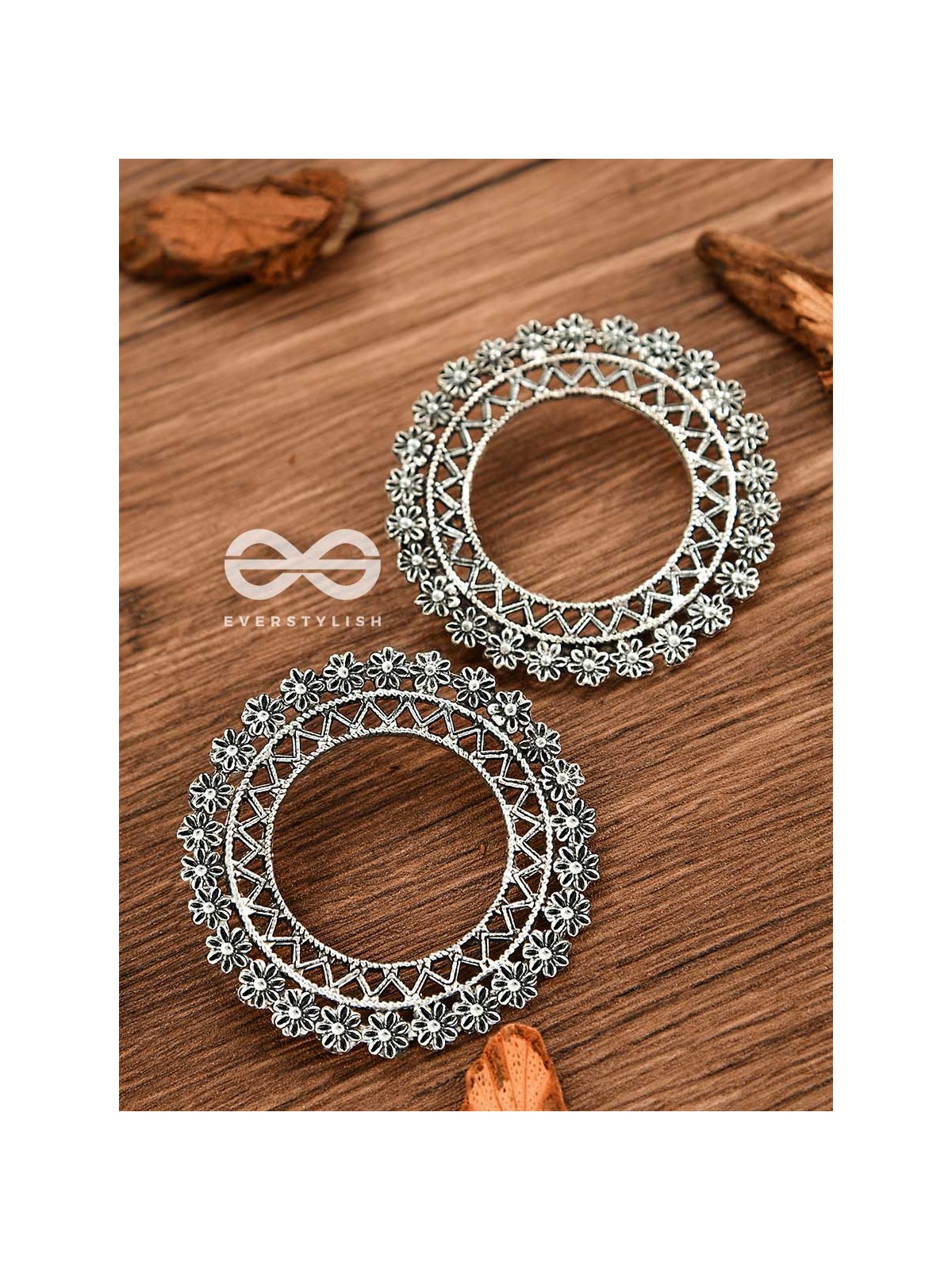 The ZigZag Floral Sun - Oxidised Boho Earrings