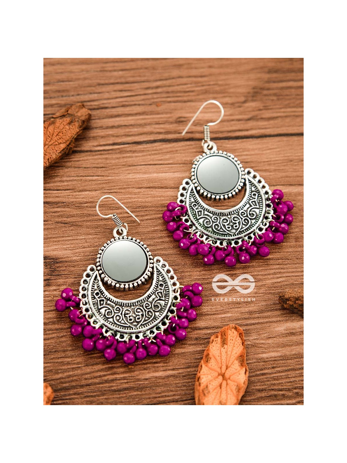 The Mirror Motifs (Pink) - Oxidised Boho Earrings