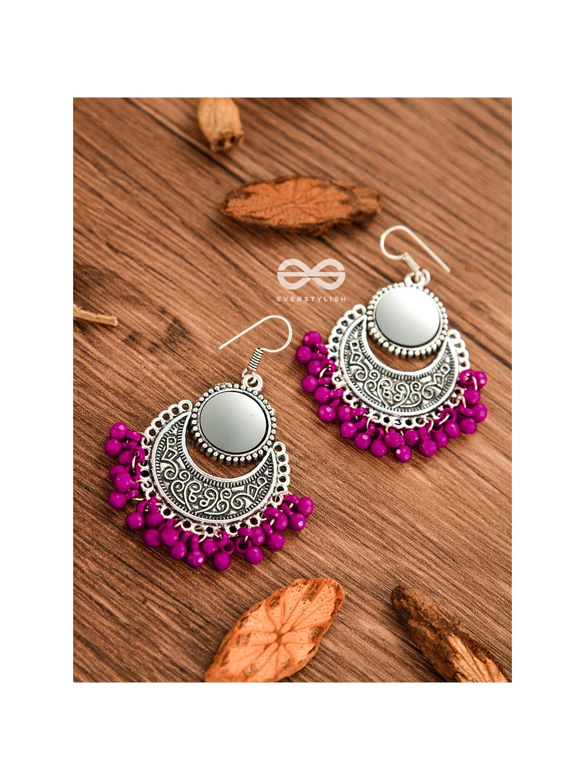 The Mirror Motifs (Pink) - Oxidised Boho Earrings