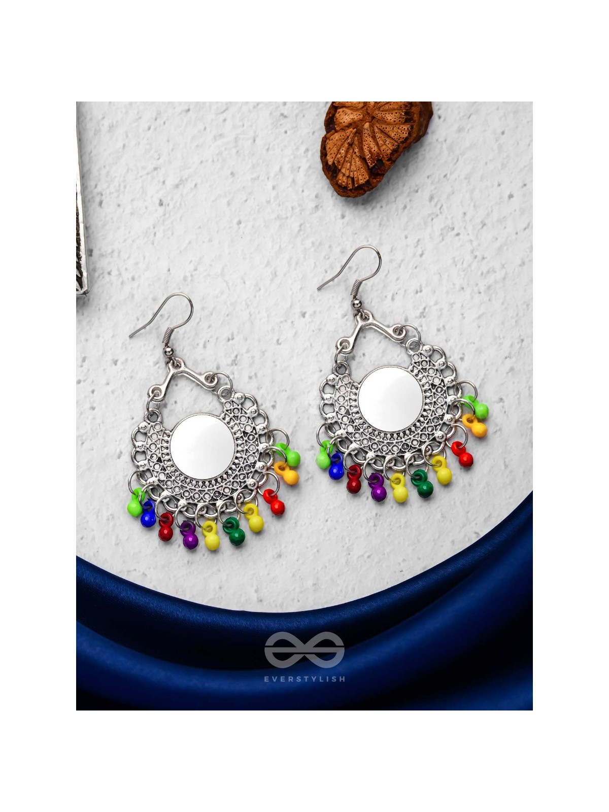 Motif Mirrors on My Ears (Multicoloured) - Oxidised Boho Earrings