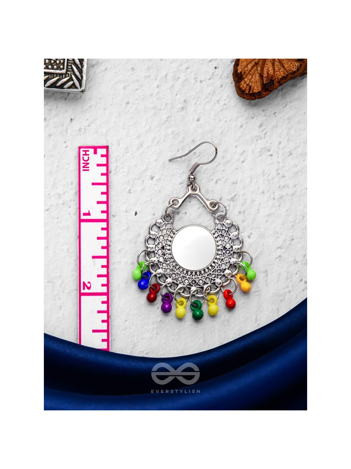 Motif Mirrors on My Ears (Multicoloured) - Oxidised Boho Earrings