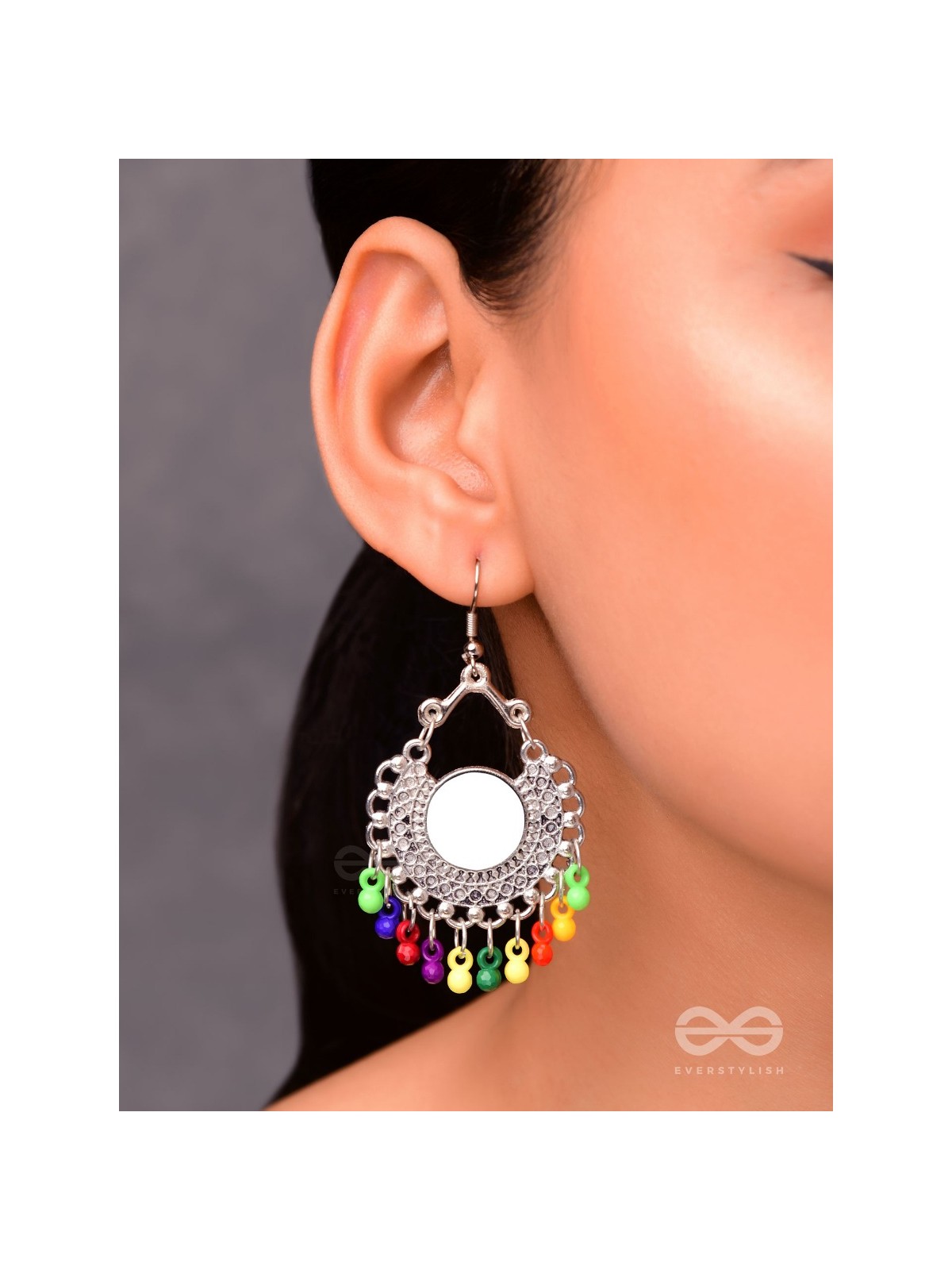 Motif Mirrors on My Ears (Multicoloured) - Oxidised Boho Earrings