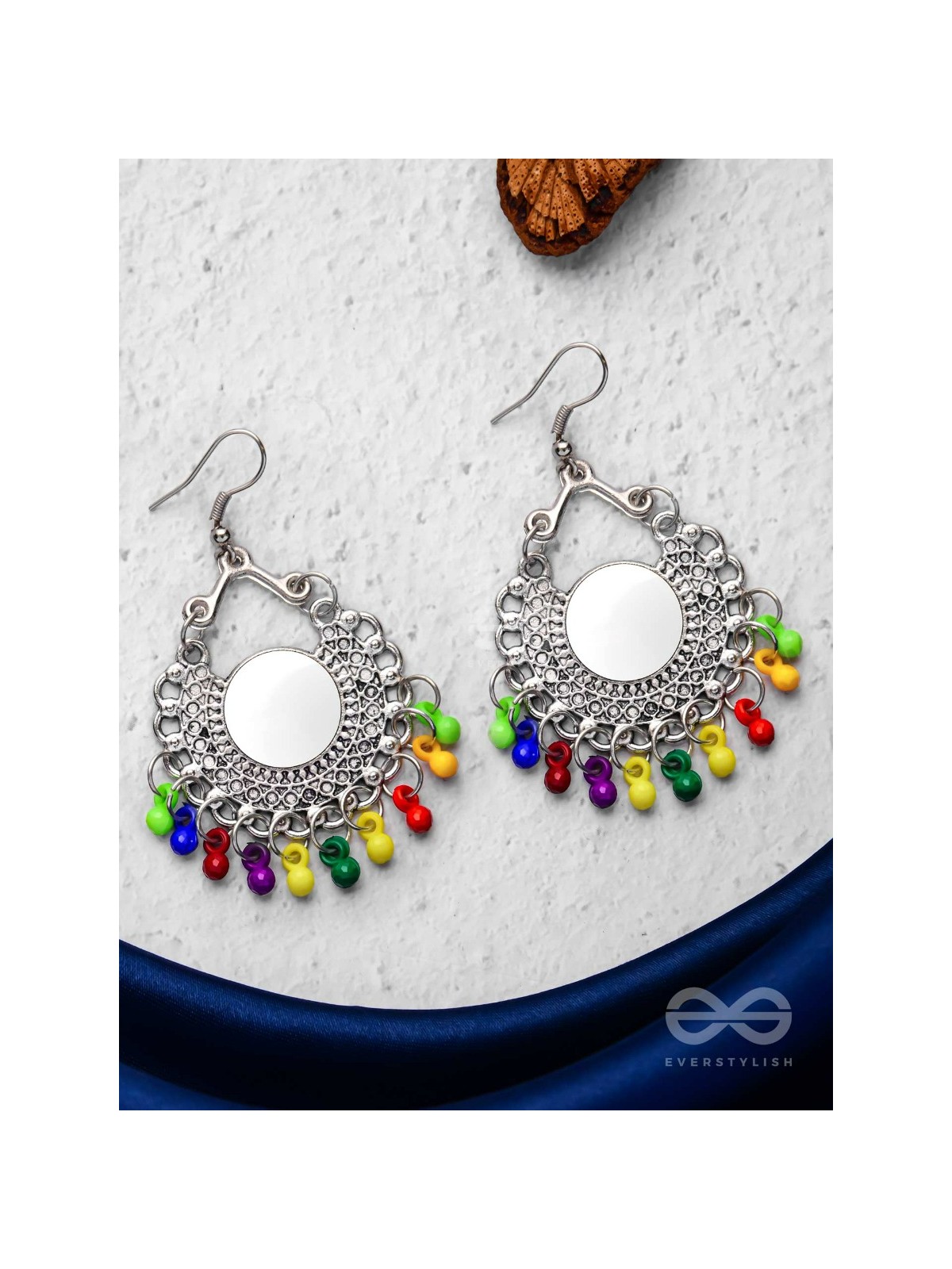 Motif Mirrors on My Ears (Multicoloured) - Oxidised Boho Earrings