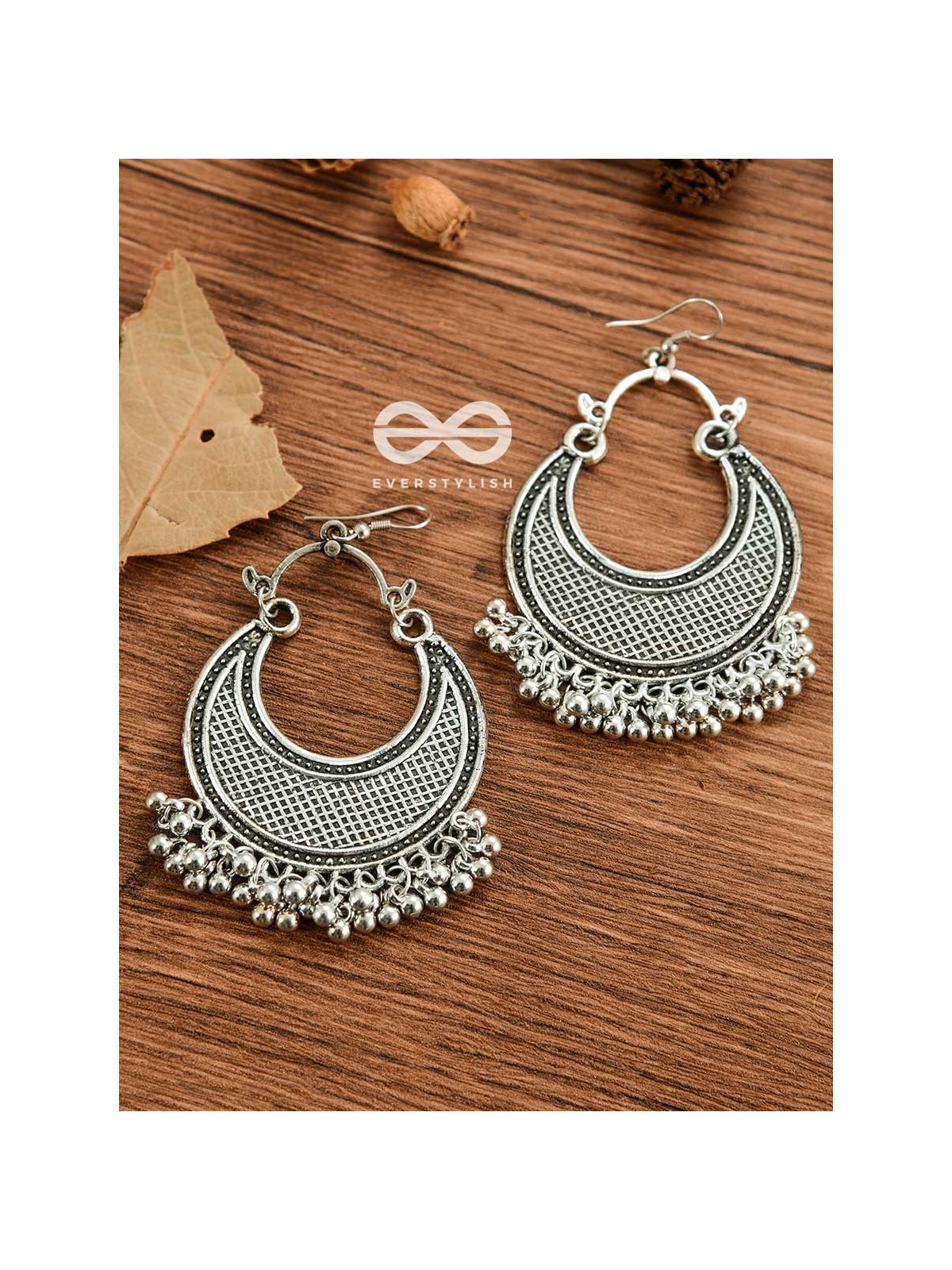 The Meshed Moon (Silver) - Oxidised Boho Earrings