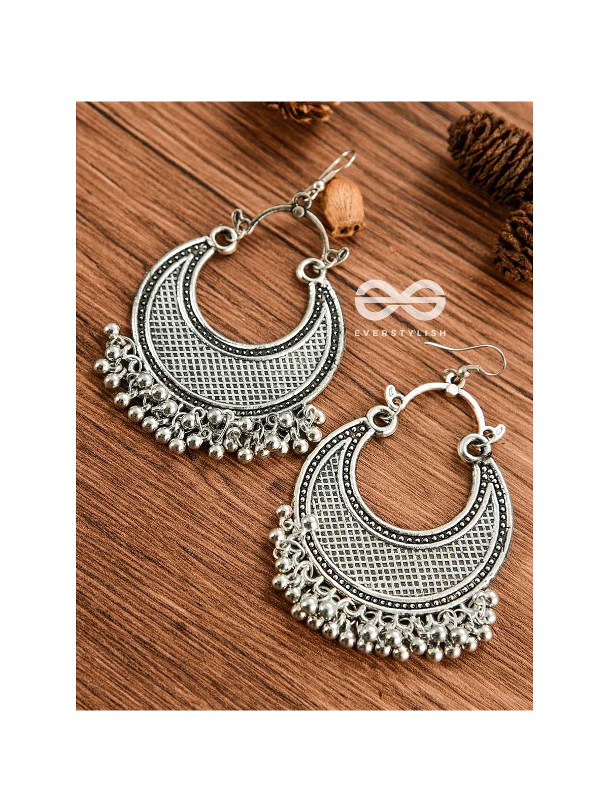 The Meshed Moon (Silver) - Oxidised Boho Earrings