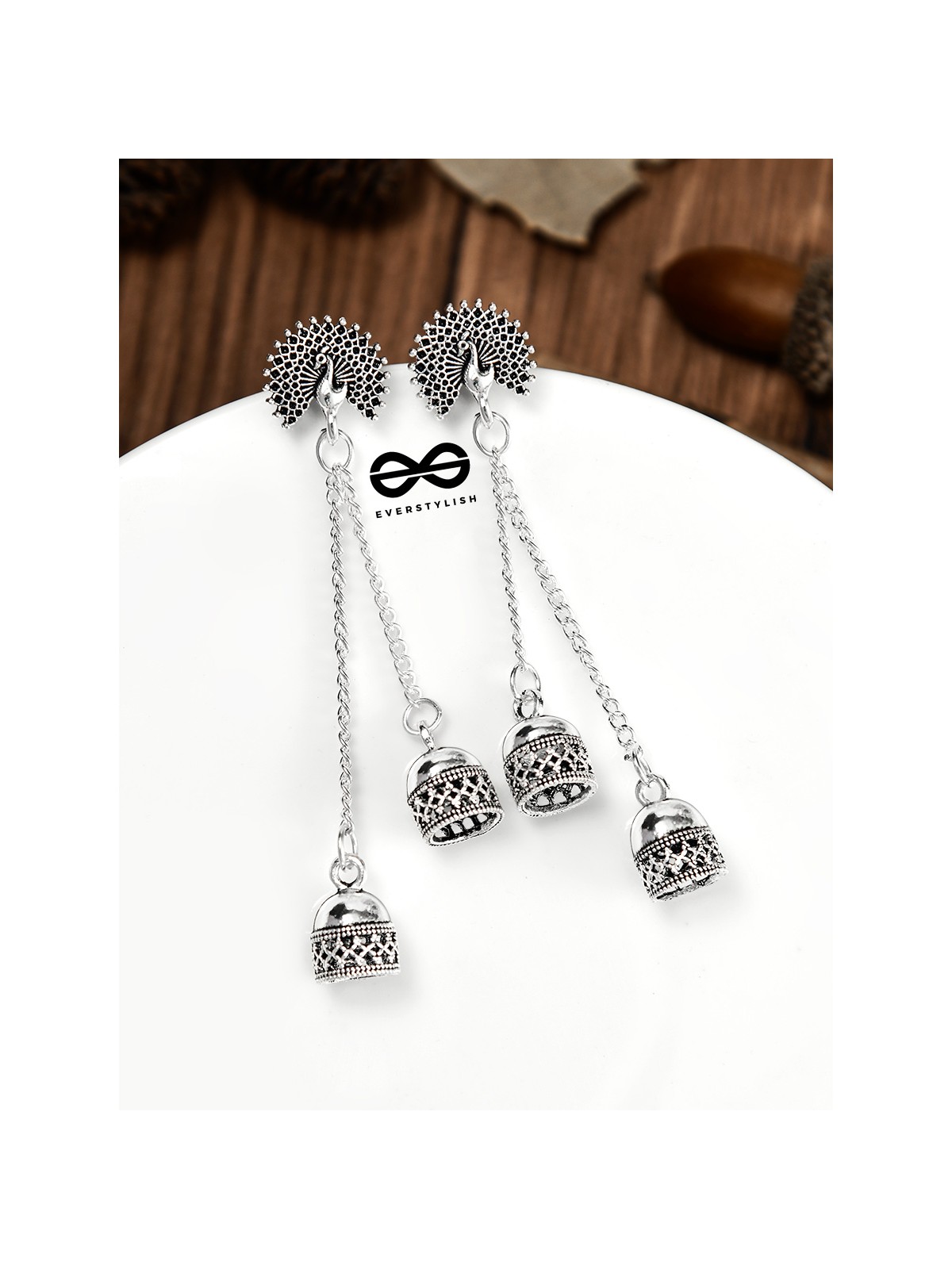 The Double Jhumki Fanning Peacock Danglers - Oxidised Boho Earrings