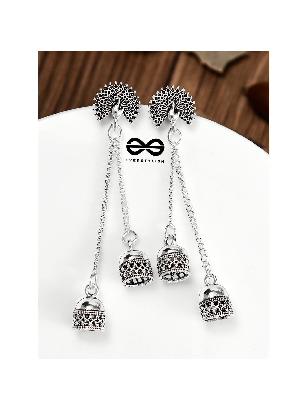 The Double Jhumki Fanning Peacock Danglers - Oxidised Boho Earrings