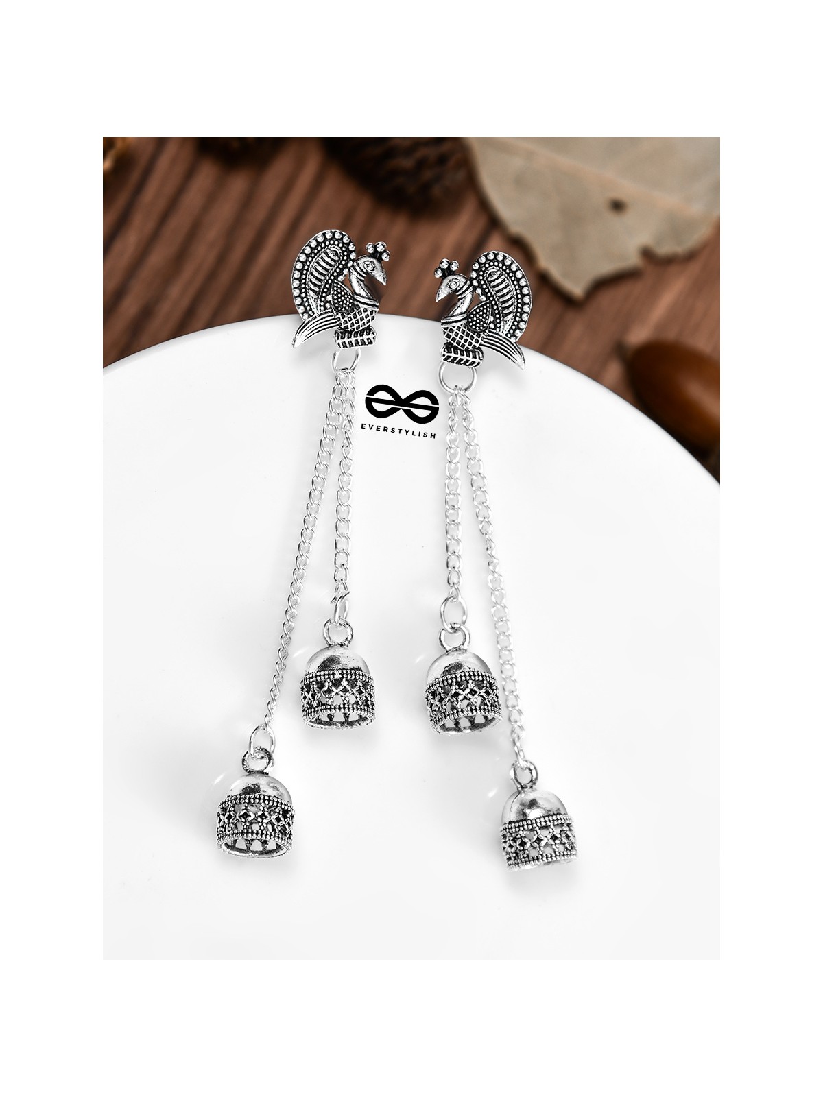 The Double Jhumki Intricate Peacock Danglers - Oxidised Boho Earrings