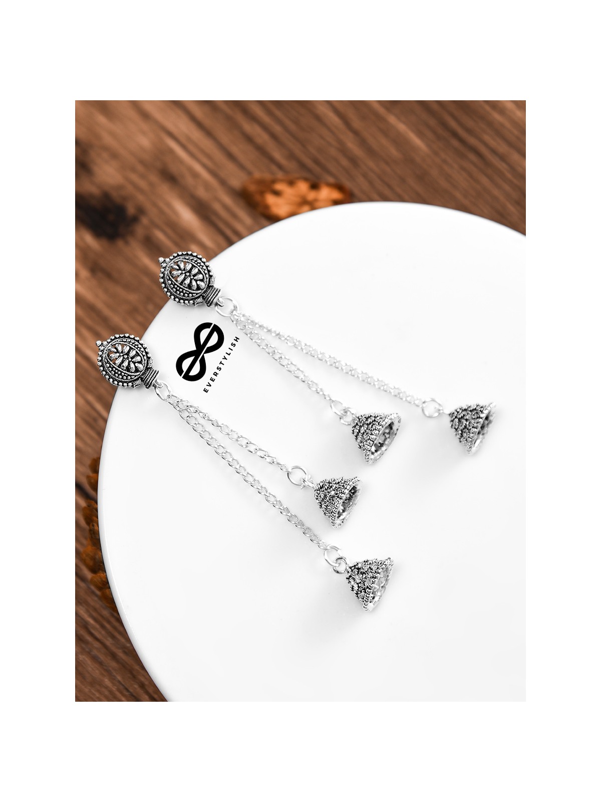 The Double Jhumki Motif Danglers - Oxidised Boho Earrings