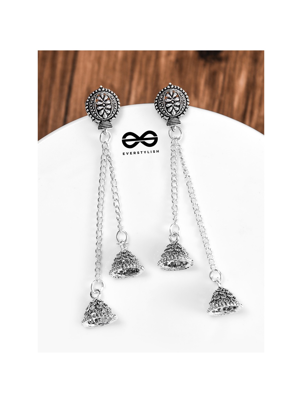 The Double Jhumki Motif Danglers - Oxidised Boho Earrings
