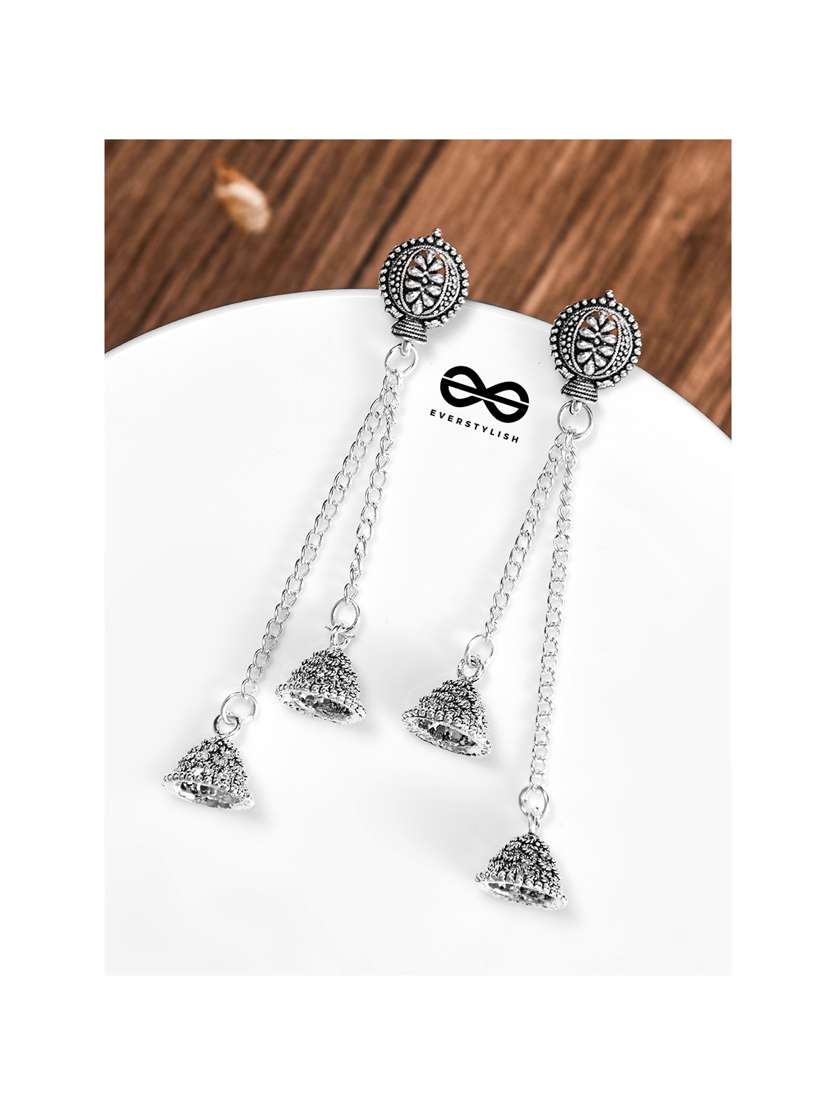 The Double Jhumki Motif Danglers - Oxidised Boho Earrings