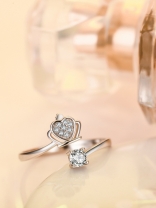 Silverette Princess Crown Adjustable CZ Ring