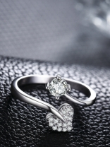 Shimmering Heart Adjustable CZ Ring