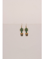 The Desert's Rose- Golden Cactus Enamelled  Earrings