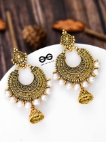 The Golden Motif Pearl Jhumkis - Oxidised Boho Earrings