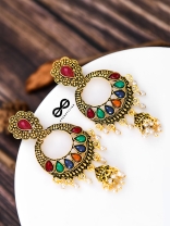 The Golden Embellished Jhumki Artwork - Embellished Oxidised Earrings