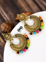 The Elegant Motif Pearls (Golden-Multicolour) - Oxidised Boho Earrings