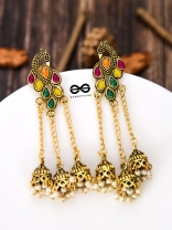 The Golden Embellished Peacock Triple Hanging Jhumkis