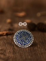 The Intricate Meenakari Adjustable Ring (Blue) - Embellished Oxidised Collection
