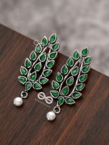 The Shimmering Leaves (Emerald Green)- Embellished Oxidised Earrings