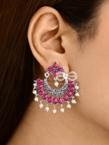 The Elegance of Royalty (Ruby Red) - Embellished Oxidised Earrings