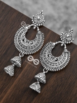 The Motif Moon Double Layered Jhumkis (Silver)