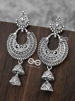 The Motif Moon Double Layered Jhumkis (Silver)