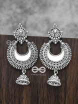 The Intricate Mirror Moon Jhumkis - Oxidised Boho Earrings