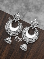The Intricate Mirror Moon Jhumkis - Oxidised Boho Earrings