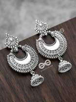 The Intricate Mirror Moon Jhumkis - Oxidised Boho Earrings