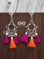 The Geometric Tasseled Elegance (Orange-Pink) - Casual Danglers