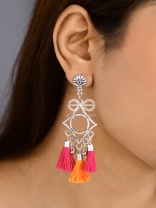 The Geometric Tasseled Elegance (Orange-Pink) - Casual Danglers