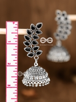 The Elegance of Nature (Onyx Black) Jhumkas - Embellished Oxidised Collection
