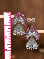 The Incredibly Indian Artwork Jhumkas (Ruby Red) - Embellished Oxidised Collection