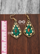 A Handcrafted Delight - Golden Turquoise Tribal Style Earrings