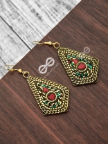 A Handcrafted Intricacy - Turquoise-Red Tribal Style Earrings