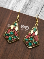 A Handcrafted Delight - Turquoise-Red Tribal Style Earrings