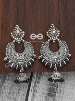 The Motif Moon Pearled Jhumkis(Silver-Black) - Oxidised Boho Earrings