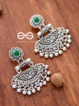 The Little Intricate Danglers (Emerald Green) - Embellished Oxidised Collection