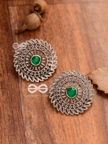 The Elegant Mesh Studs (Emerald Green) - The Embellished Oxidised Collection