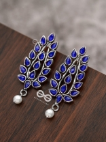 The Shimmering Leaves (Sapphire Blue)- Embellished Oxidised Earrings