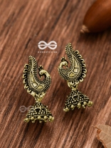 The Little Motif Peacock Jhumki (Golden) - Tiny Trinket Earrings