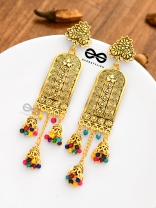 The Triple Jhumki Artistic Delight (Golden) - Oxidised Boho Earrings