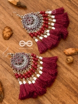 The Enamelled Artwork Tassels (Burgundy) - Oxidised Boho Earrings